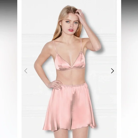 Rosamosario 100% Silk French Knicker Tap Pant & Bralette Set Pink Blush Silk - Picture 12 of 17